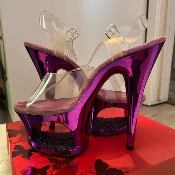 Pleaser Moon 7” Heels. Purple Chrome. - Picture 4 of 10